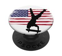 Skater Skateboard USA Drapeau Sport Patriot Trick Balance PopSockets PopGrip Adhésif