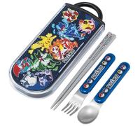 Skater TACC2AG Ensemble bento pour enfant avec baguettes, cuillère et fourchette, couverts antibactériens, faciles à ouvrir, fabriqué au Japon, Pokémon 25 garçons