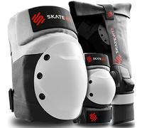 SKATEWIZ Protection Roller Adulte - Kit de Genouillère, Poignet et Skateboard pour Trottinette Freestyle - Shield Taille M/L Gris Blanc
