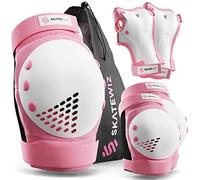 SKATEWIZ Protection Velo Enfant - Genouillère Enfant Skateboard - Protection Roller Fille, Protege Genoux BMX - Protections Patin a Roulette - Smash S - Enfants Rose Blanc