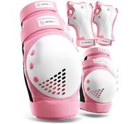 SKATEWIZ Protection Velo Enfant - Genouillère Enfant Skateboard - Protection Roller Fille, Protege Genoux BMX - Protections Patin a Roulette - Smash M/L - Adolescents Rose Blanc