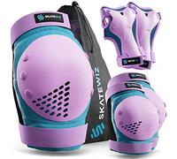 SKATEWIZ Protection Velo Enfant - Genouillère Enfant Skateboard - Protection Roller Fille, Protege Genoux BMX - Protections Patin a Roulette - Smash S - Enfants Bleu Violet