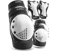 SKATEWIZ Protection Velo Enfant - Genouillère Enfant Skateboard - Protection Roller Fille, Protege Genoux BMX - Protections Patin a Roulette - Smash S - Enfants Noir Blanc