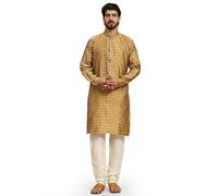 SKAVIJ Broderie Kurta Pyjama et Echarpe Tenue Indienne Homme (Marron, S)