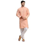 SKAVIJ Broderie Kurta Pyjama Robe pour Homme (Orange, XL)