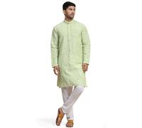 SKAVIJ Broderie Kurta Pyjama Robe pour Homme (Vert, XL)