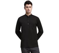 SKAVIJ Chemise Homme - Kurta en Coton - Chemises Décontractées Brodées Noir S