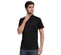 SKAVIJ Chemise pour Hommes - Kurta en Coton - Chemises Décontractées à Manches Courtes Noir S