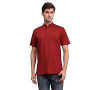 SKAVIJ Chemise pour Hommes - Kurta en Coton - Chemises Décontractées à Manches Courtes Rouge M