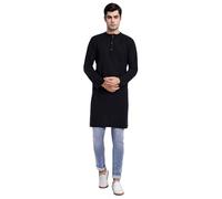 SKAVIJ Chemise pour Hommes - Kurta en Coton - Chemises Décontractées à Manches Longues Noir M