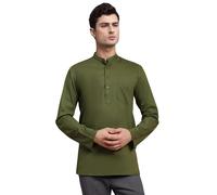SKAVIJ Chemise pour Hommes - Kurta en Coton - Chemises Décontractées à Manches Longues (Olive Verte, L)