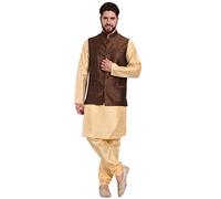 SKAVIJ Ethnic Embellished Mens Nehru Jacket Veste à imprimé Floral pour Homme Coupe régulière(Marron, XL)