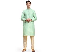SKAVIJ Ethnique Manche Longue Kurta Pyjama Robe pour Homme(Vert, S)