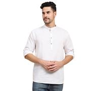 SKAVIJ Homme Coton Kurta Indian Casual Chemise (Blanc, Small)