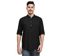 SKAVIJ Homme Coton Kurta Indian Casual Chemise (Noir, Small)