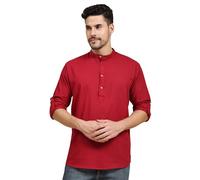 SKAVIJ Homme Coton Kurta Indian Casual Chemise (Rouge, XX-Large)
