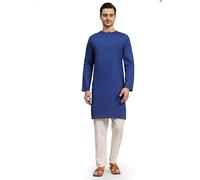 SKAVIJ Homme Coton Kurta Pyjama Indian Casual Tenue (Bleu Royal, L)