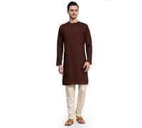 SKAVIJ Homme Coton Kurta Pyjama Indian Casual Tenue (Marron, S)