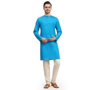 SKAVIJ Homme Coton Kurta Pyjama Indian Casual Tenue (Turquoise, X-Large)