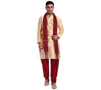 SKAVIJ Homme Indien Ethnique Kurta Pyjama et Écharp Robe (Beige, Small)