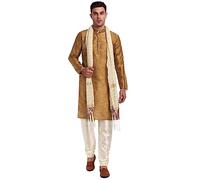 SKAVIJ Homme Indien Ethnique Kurta Pyjama et Écharp Robe (Brun, Small)