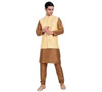 SKAVIJ Homme Indien Kurta Pyjama Polyester Casual et Festif Gilet Jacket Dress Set (X-Large,Beige)