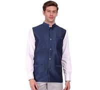 SKAVIJ Homme Indien Polyester Nehru Jacket Casual et festif Gilet (Small,Bleu)
