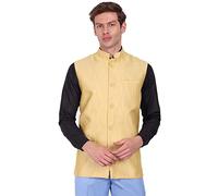SKAVIJ Homme Indien Polyester Nehru Jacket Casual et festif Gilet (X-Large,Beige)