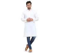 SKAVIJ Homme Kurta Coton Manches Longues Casual Tunique Blanc_XL