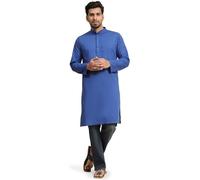 SKAVIJ Homme Kurta Coton Manches Longues Casual Tunique Bleu Royal_S