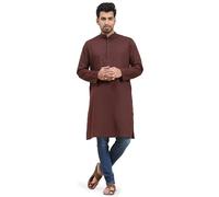 SKAVIJ Homme Kurta Coton Manches Longues Casual Tunique Marron_XXL