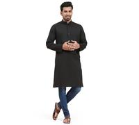 SKAVIJ Homme Kurta Coton Manches Longues Casual Tunique Noir_XL