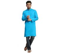 SKAVIJ Homme Kurta Coton Manches Longues Casual Tunique Turquoise_M