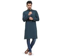 SKAVIJ Homme Kurta Coton Manches Longues Casual Tunique Vert_M