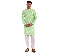 SKAVIJ Indien Ethnique Manches Longue Kurta Pyjama Homme (Vert Citron, Large)