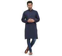 SKAVIJ Kurta Indienne longue pour homme - Tunique en coton pour occasions festives et mode ethnique, bleu, 3XL