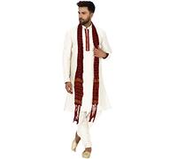 SKAVIJ Kurta Pyjama Écharpe - Robe De Fête Mariage - Costume Homme (Blanc, Small)