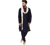 SKAVIJ Kurta Pyjama Écharpe - Robe De Fête Mariage - Costume Homme (Bleu, Small)