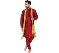 SKAVIJ Kurta Pyjama Écharpe - Robe De Fête Mariage - Costume Homme (Rouge, Small)