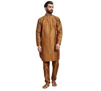 SKAVIJ Kurta Pyjama - Indien Robe de fête - Costume Homme (Marron, Small)