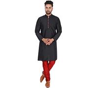 SKAVIJ Kurta Pyjama - Robe de Soirée - Costume Homme (Noir, X-Large)