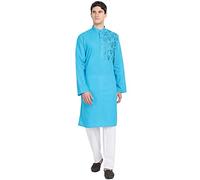 SKAVIJ Kurta Pyjama - Robe De Soirée De Mariage - Costume pour Homme Turquoise_L