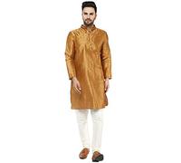 SKAVIJ Kurta Pyjama - Robe de Soirée Festive - Costume Homme (Marron, Large)
