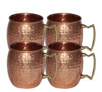 SKAVIJ Tasse de mule moscow en cuivre pur martelé ensemble de verres à pied (0,6 litre, paquet de 4)