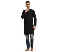 SKAVIJ Traditionnel Tunique Kurta Tenue Indienne Homme (Noir, L)