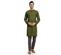 SKAVIJ Traditionnel Tunique Kurta Tenue Indienne Homme (Olive Verte, M)