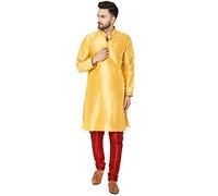 SKAVIJ Tunique Chemise Kurta Pyjama Tenue Indienne Homme (Or, Small)
