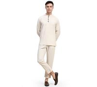SKAVIJ Tunique Chemise Yoga Tenue Kurta Pyjama pour Homme (Blanc cassé, S)