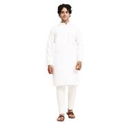 SKAVIJ Tunique en Coton pour Homme Kurta Pyjama Indian Yoga Casual Dress Set (Blanc, XX-Large)