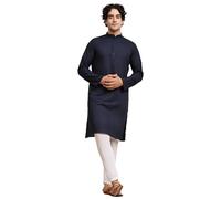 SKAVIJ Tunique en Coton pour Homme Kurta Pyjama Indian Yoga Casual Dress Set (Bleu, X-Large)